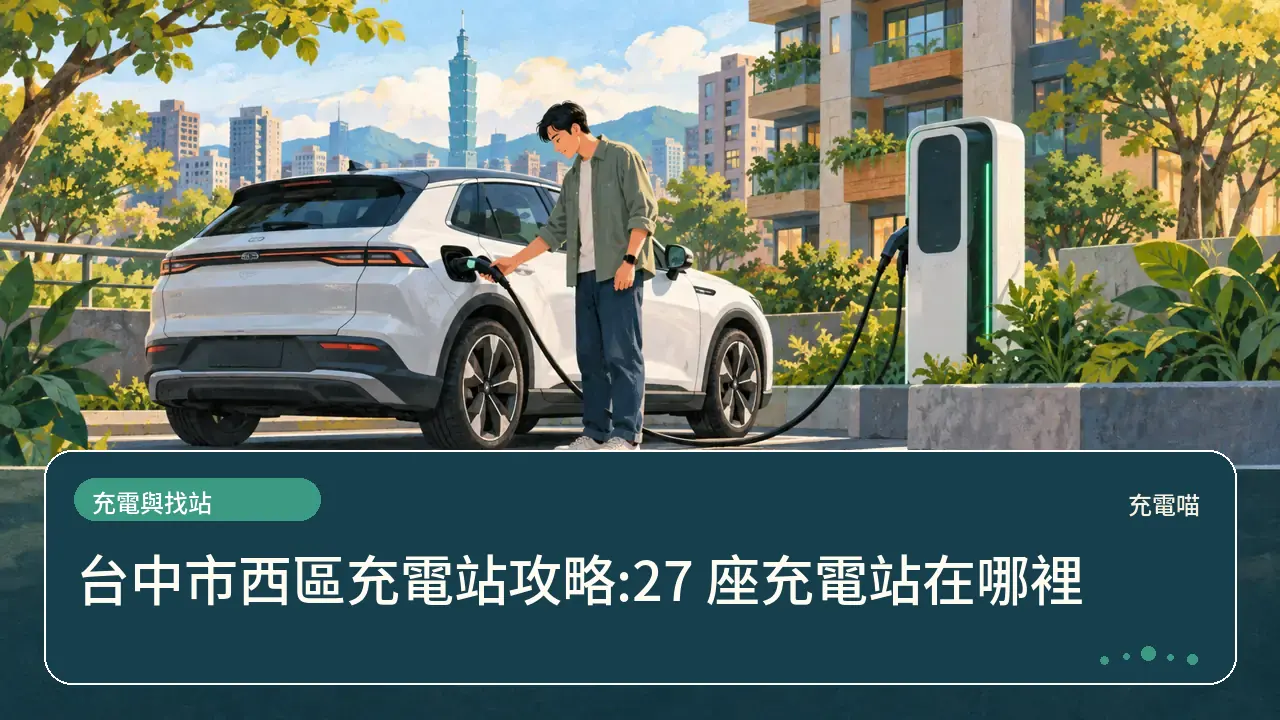 台中市西區充電站攻略:27 座充電站在哪裡主題插畫