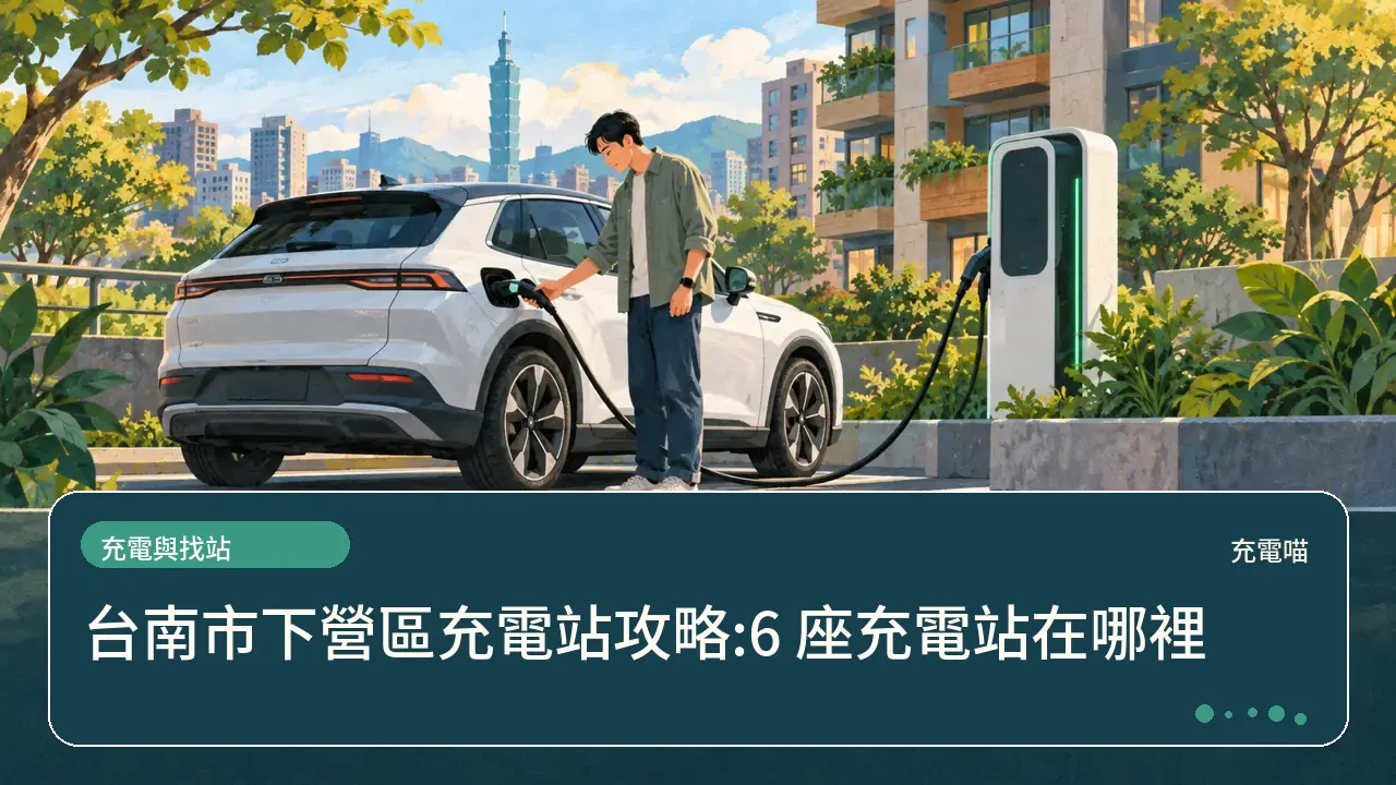 台南市下營區充電站攻略:6 座充電站在哪裡主題插畫