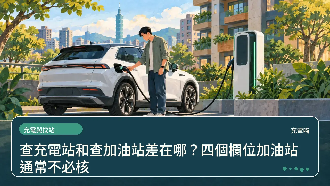 查充電站和查加油站差在哪？四個欄位加油站通常不必核主題插畫