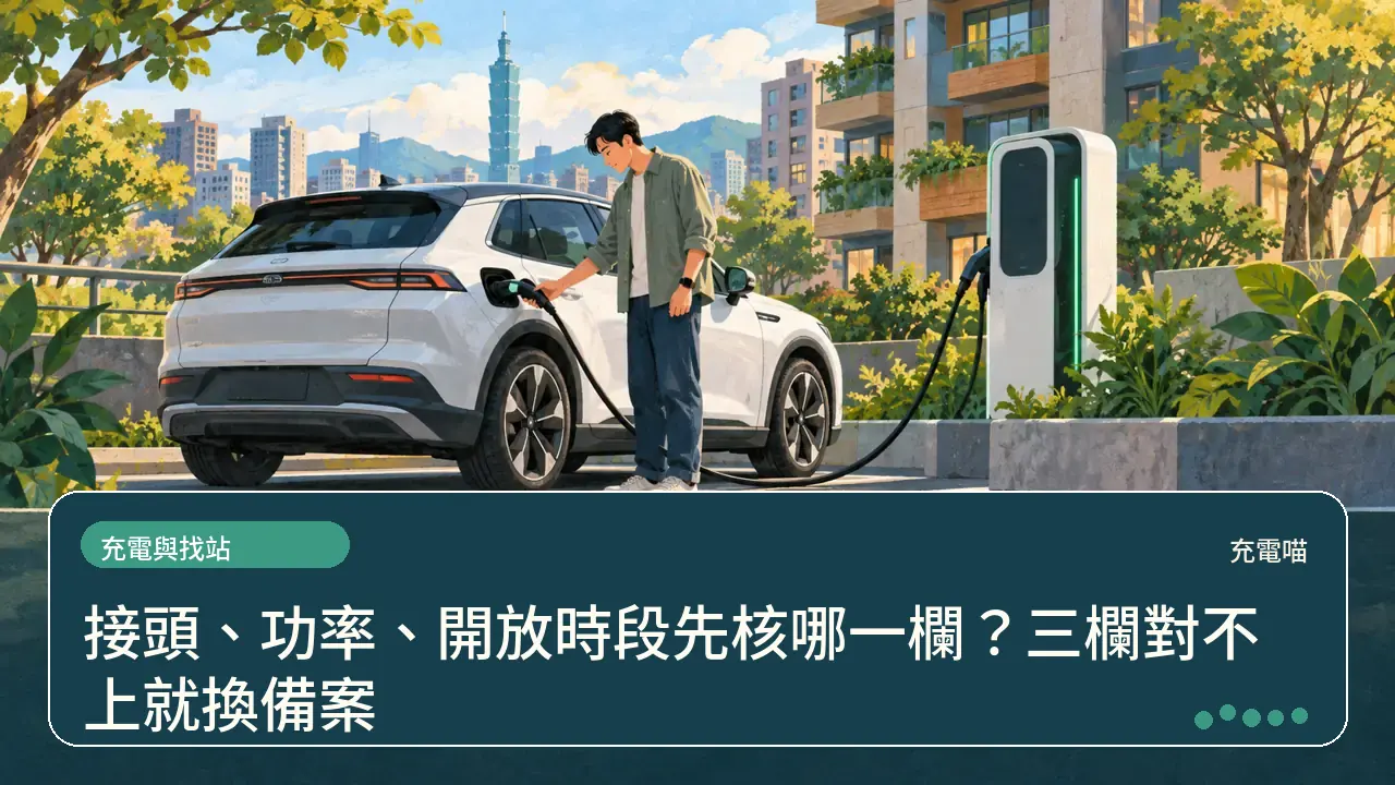 接頭、功率、開放時段先核哪一欄?三欄對不上就換備案主題插畫