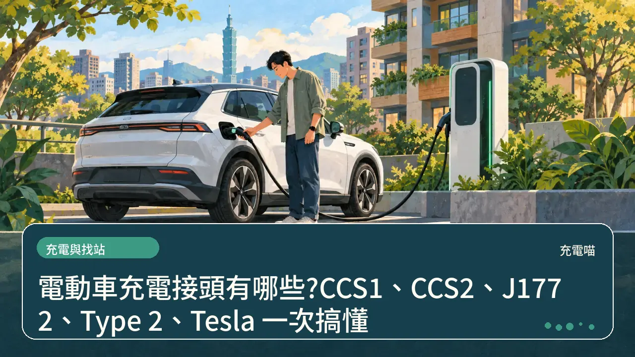 電動車充電接頭有哪些?CCS1、CCS2、J1772、Type 2、Tesla 一次搞懂主題插畫