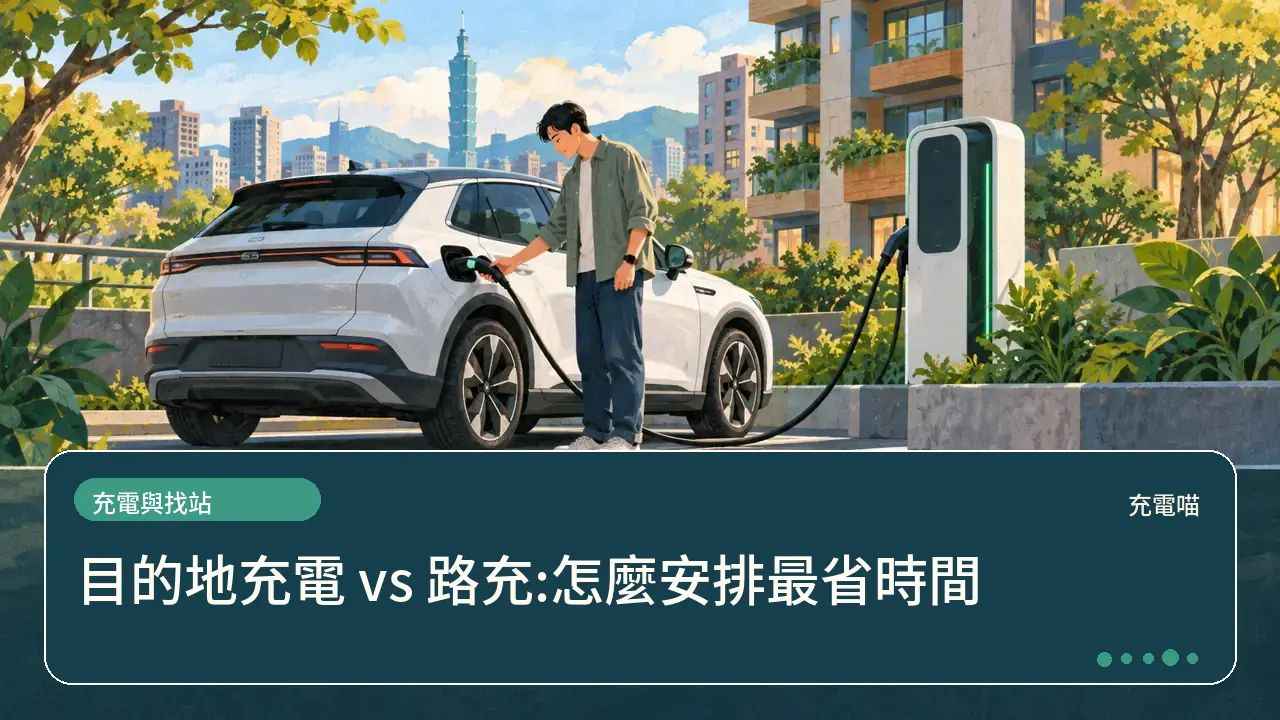 目的地充電 vs 路充:怎麼安排最省時間主題插畫