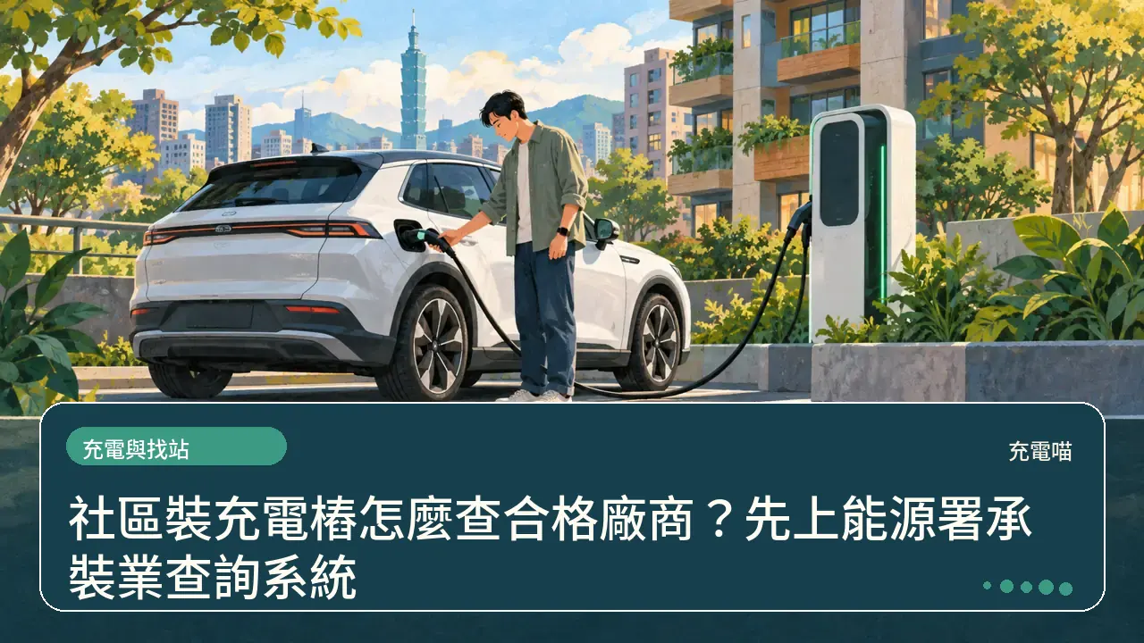 社區裝充電樁怎麼查合格廠商？先上能源署承裝業查詢系統主題插畫