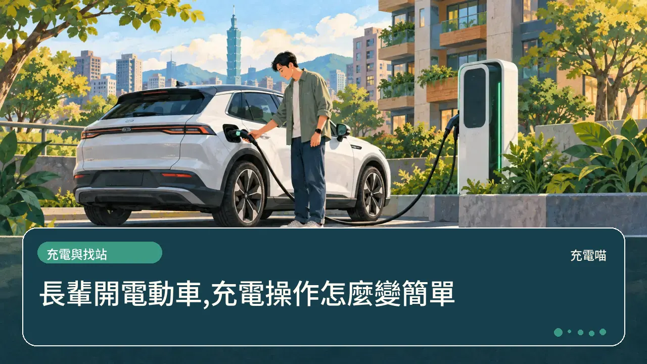 長輩開電動車,充電操作怎麼變簡單主題插畫