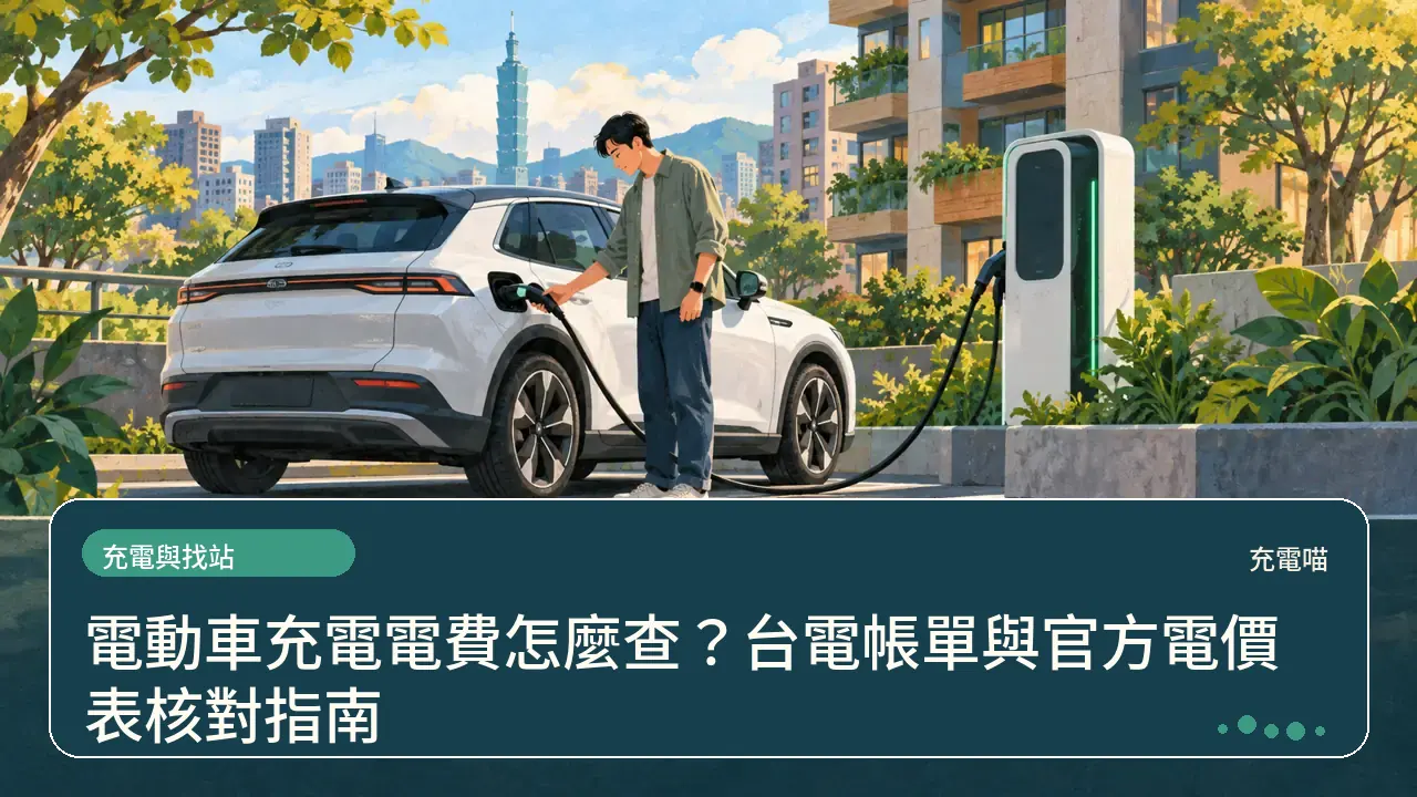 電動車充電電費怎麼查？台電帳單與官方電價表核對指南主題插畫