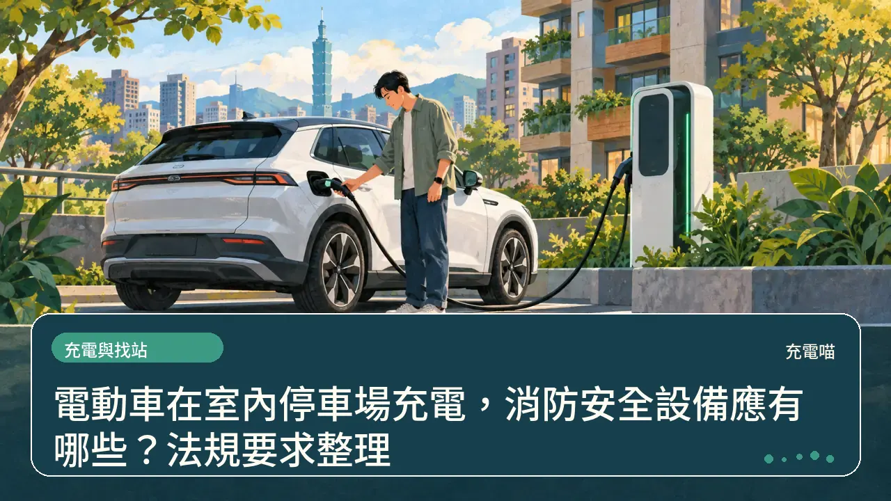 電動車在室內停車場充電，消防安全設備應有哪些？法規要求整理主題插畫