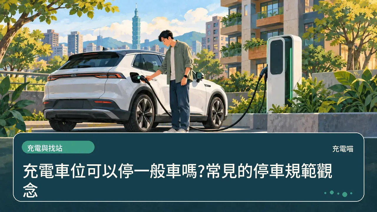 充電車位可以停一般車嗎?常見的停車規範觀念主題插畫
