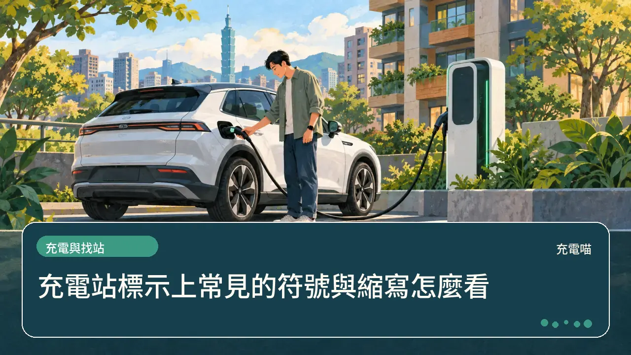 充電站標示上常見的符號與縮寫怎麼看主題插畫