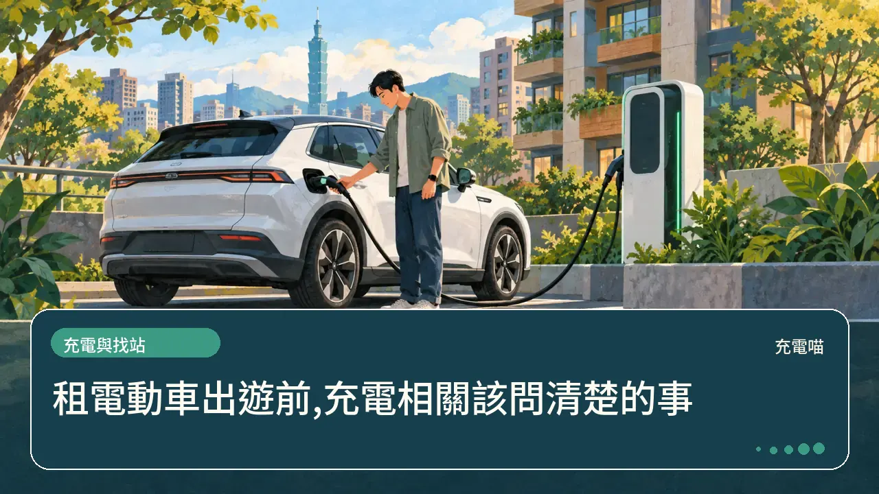 租電動車出遊前,充電相關該問清楚的事主題插畫
