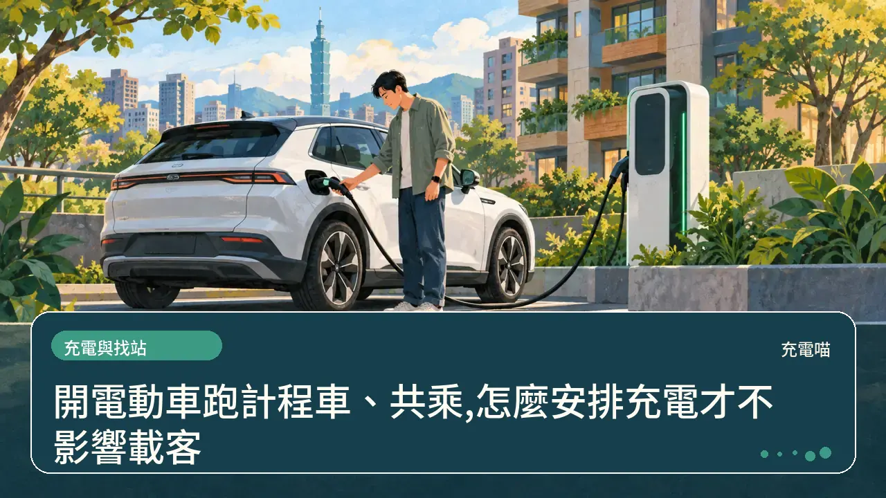 開電動車跑計程車、共乘,怎麼安排充電才不影響載客主題插畫