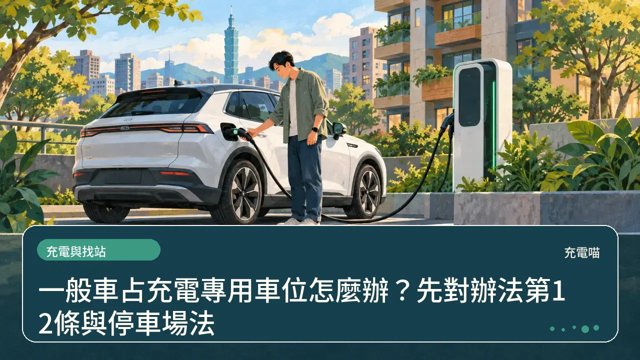 一般車占充電專用車位怎麼辦?先對辦法第12條與停車場法主題插畫