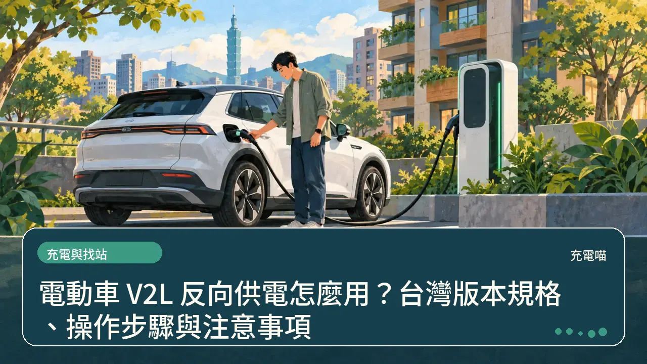 電動車 V2L 反向供電怎麼用?台灣版本規格、操作步驟與注意事項主題插畫