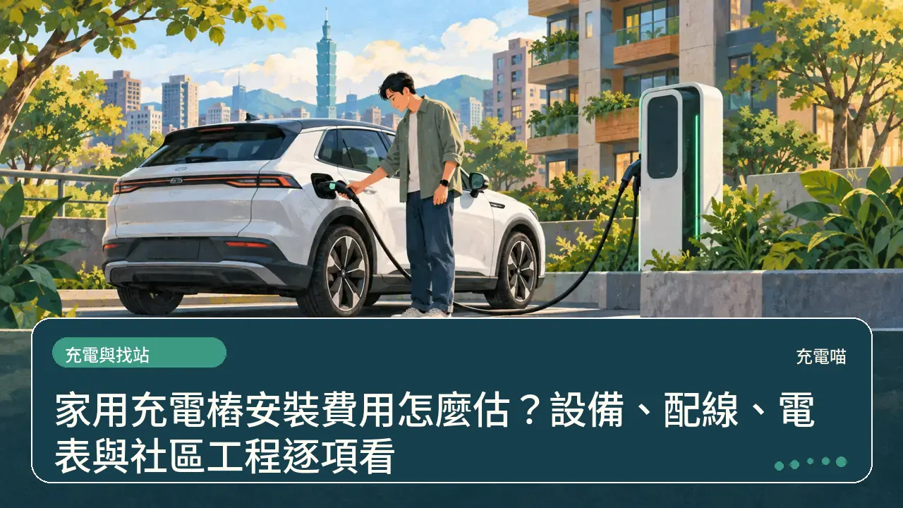 家用充電樁安裝費用怎麼估?設備、配線、電表與社區工程逐項看主題插畫
