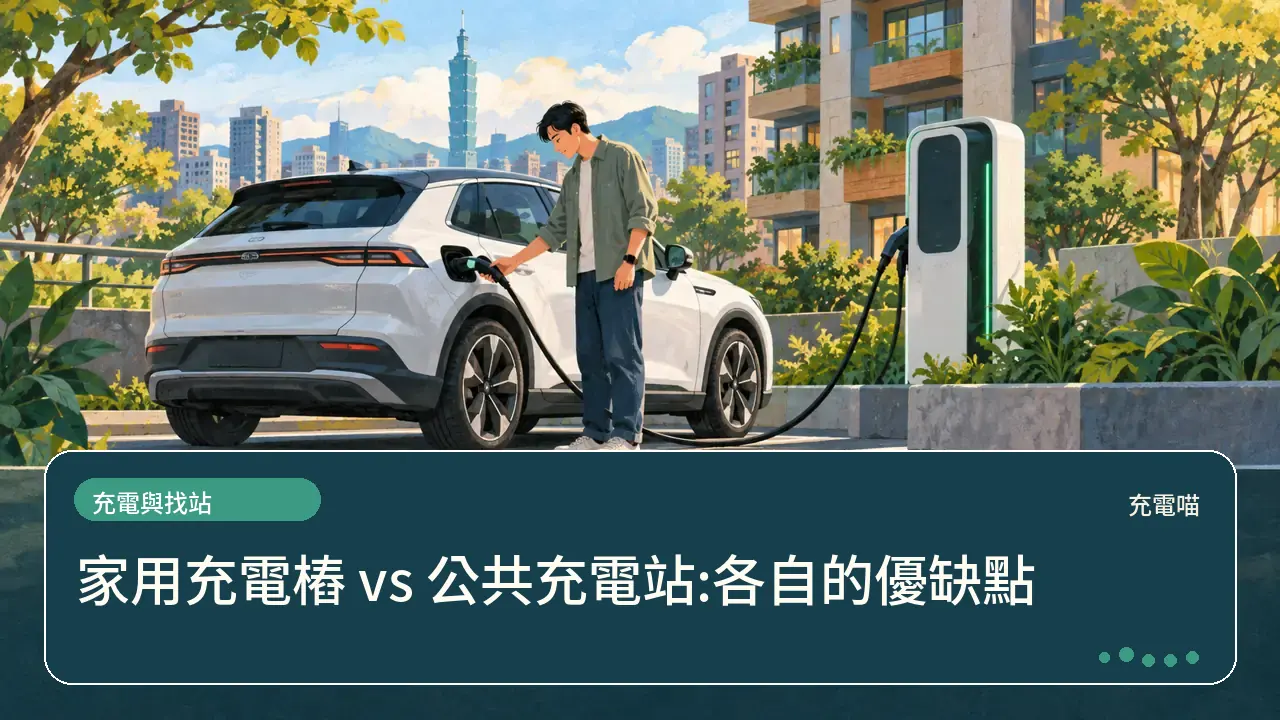 家用充電樁 vs 公共充電站:各自的優缺點主題插畫