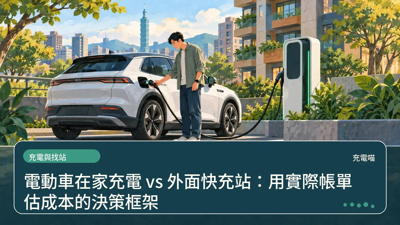 電動車在家充電 vs 外面快充站：用實際帳單估成本的決策框架主題插畫