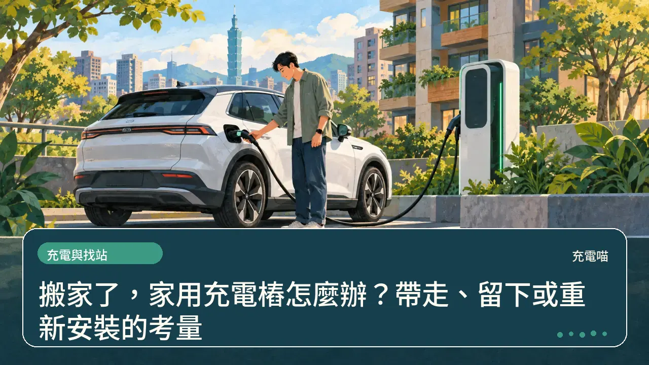 搬家了,家用充電樁怎麼辦?帶走、留下或重新安裝的考量主題插畫