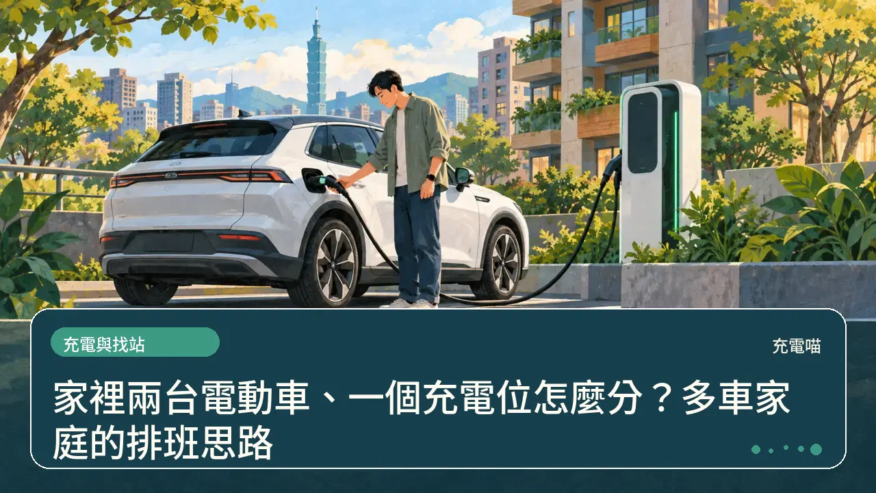 家裡兩台電動車、一個充電位怎麼分?多車家庭的排班思路主題插畫