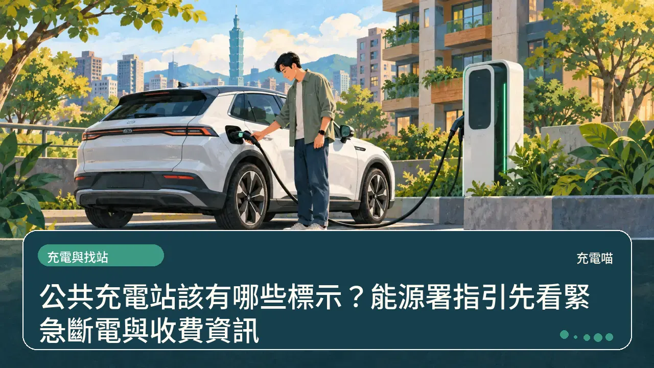 公共充電站該有哪些標示？能源署指引先看緊急斷電與收費資訊主題插畫