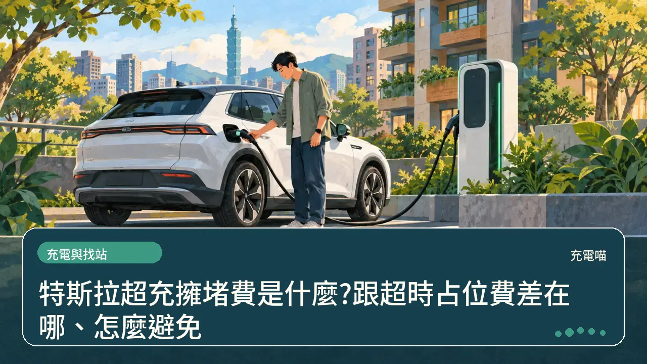 特斯拉超充擁堵費是什麼?跟超時占位費差在哪、怎麼避免主題插畫