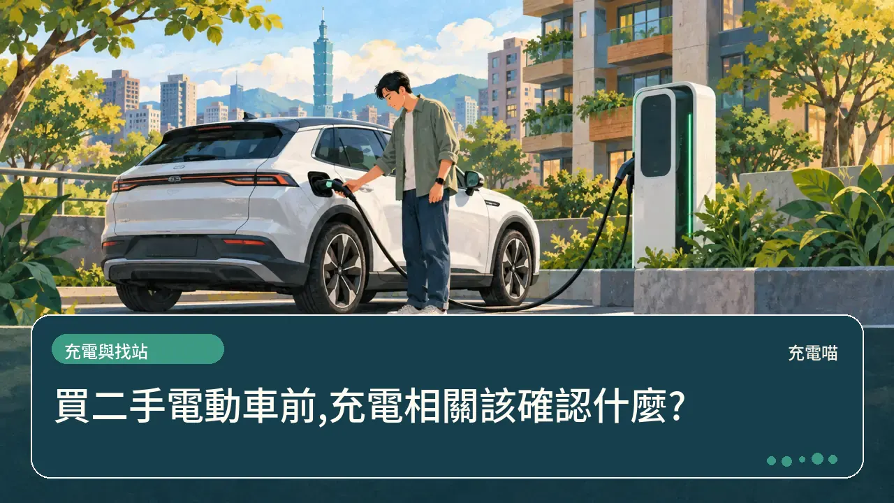 買二手電動車前,充電相關該確認什麼?主題插畫
